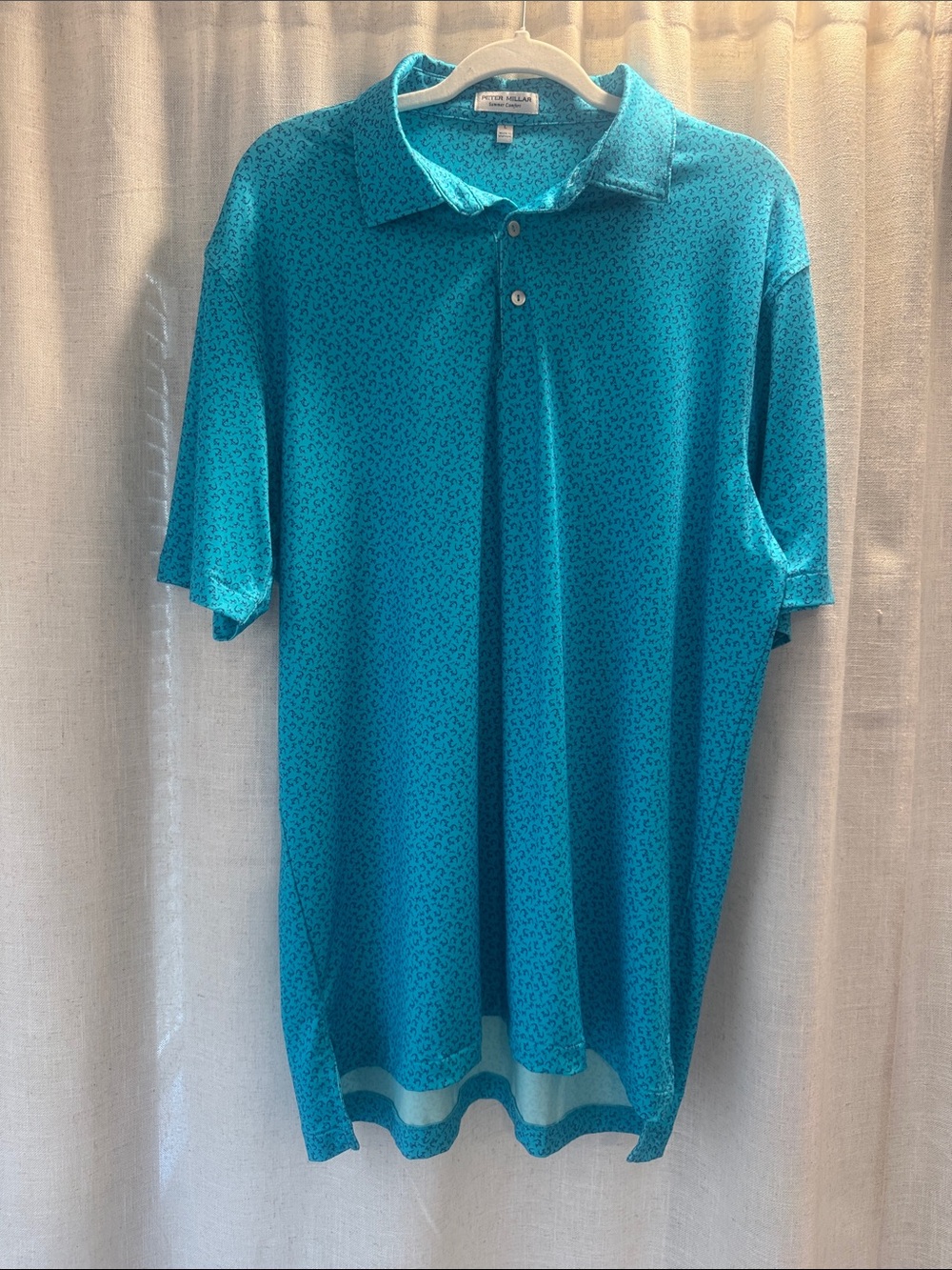 Peter Millar Men's Summer Comfort Teal Golf Shirt With Mini Hammerheads, Size L